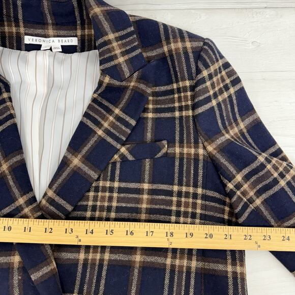 Veronica Beard Double Basted Blazer Size 14 Navy Plaid Wool Oria Dickey Academia - Picture 14 of 16
